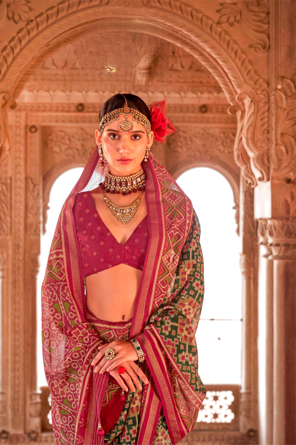 Two-Tone Georgette with Silk Saree Patola Design