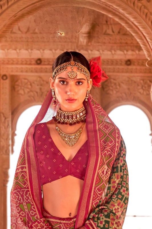 Two-Tone Georgette with Silk Saree Patola Design