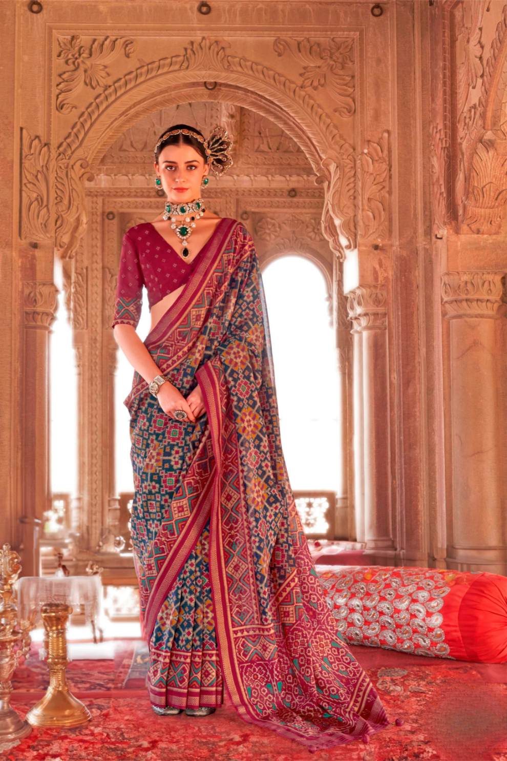 Two-Tone Georgette with Silk Saree Patola Design