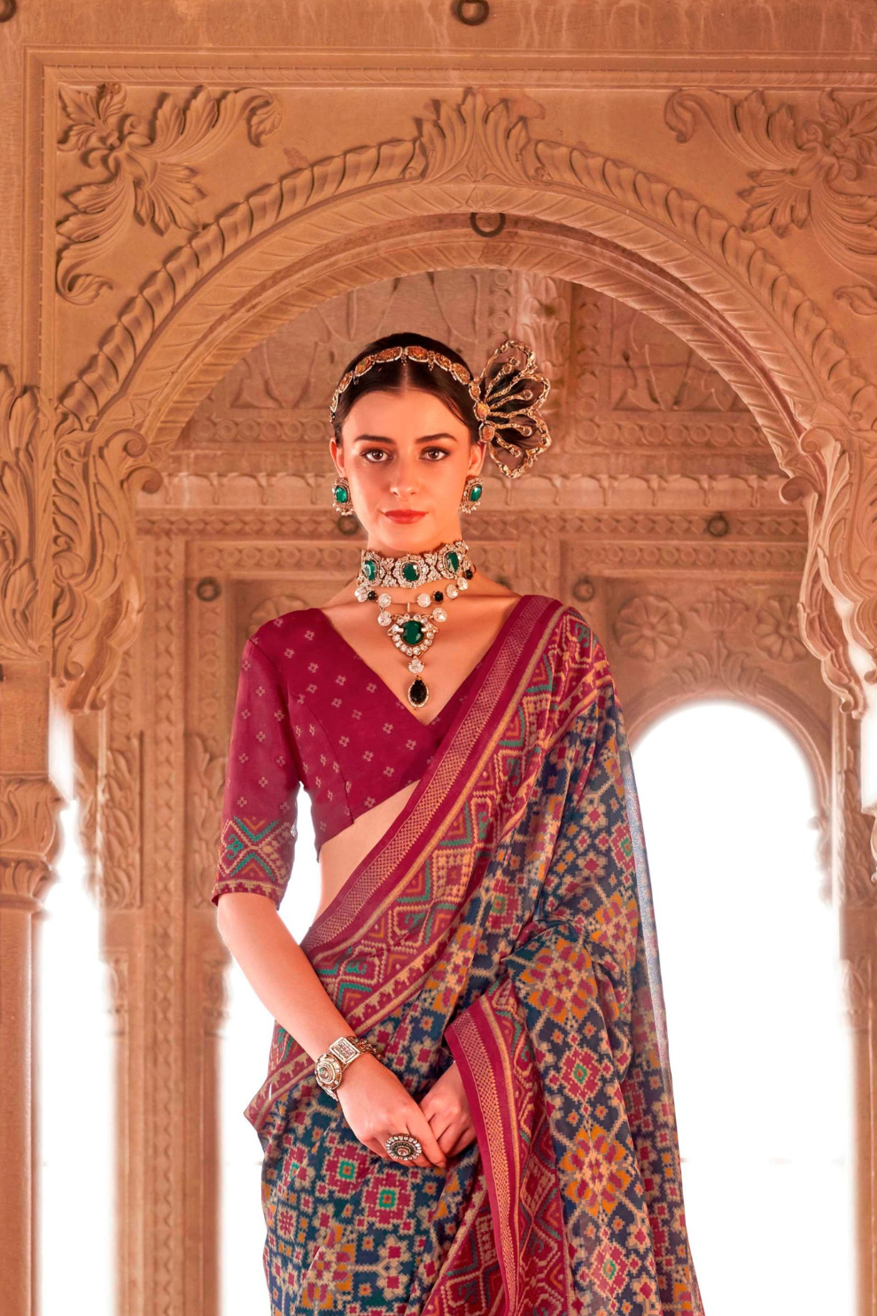 Two-Tone Georgette with Silk Saree Patola Design