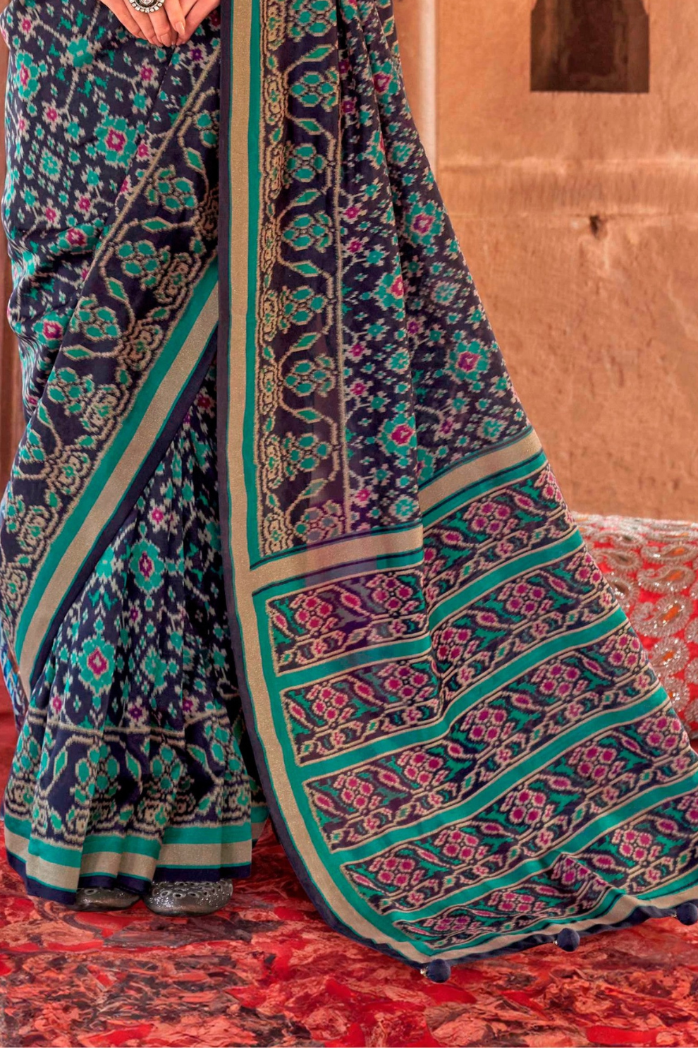 Two-Tone Georgette with Silk Saree Patola Design
