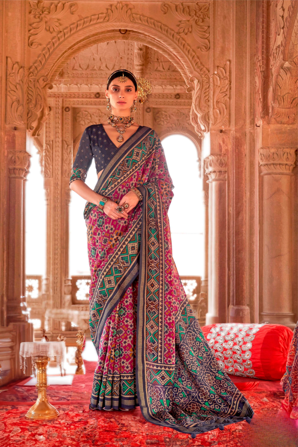 Two-Tone Georgette with Silk Saree Patola Design