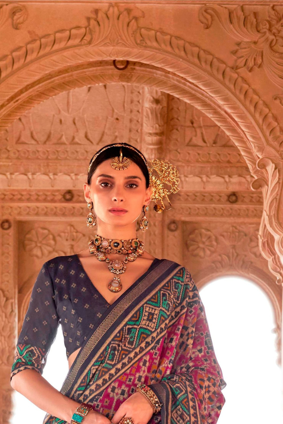 Two-Tone Georgette with Silk Saree Patola Design