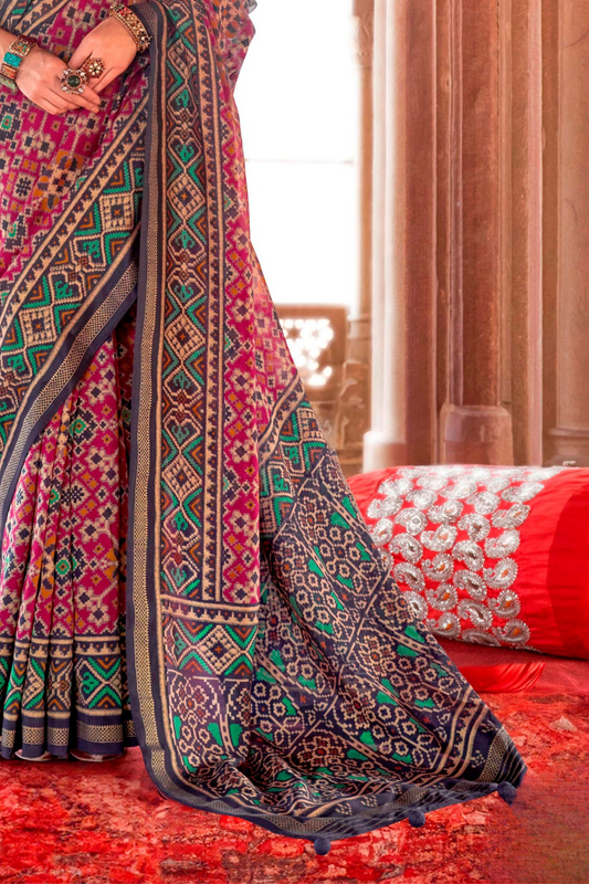 Two-Tone Georgette with Silk Saree Patola Design