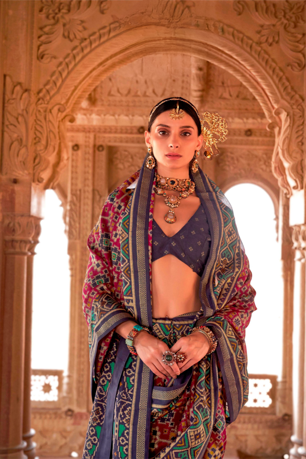 Two-Tone Georgette with Silk Saree Patola Design