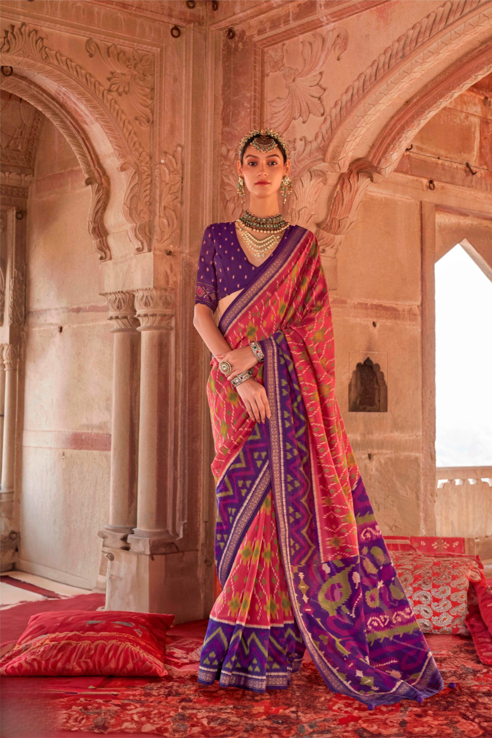 Two-Tone Georgette with Silk Saree Patola Design