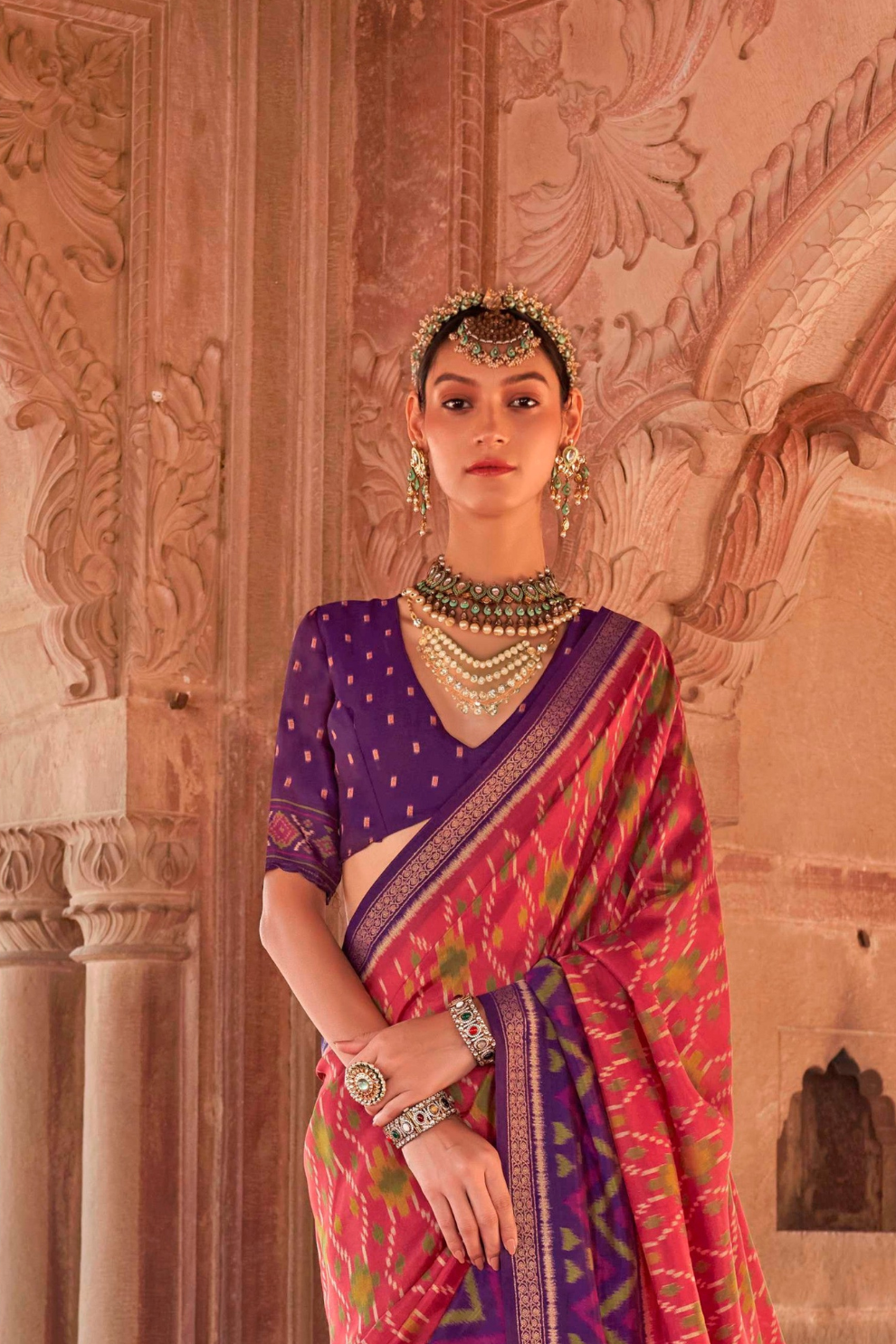 Two-Tone Georgette with Silk Saree Patola Design