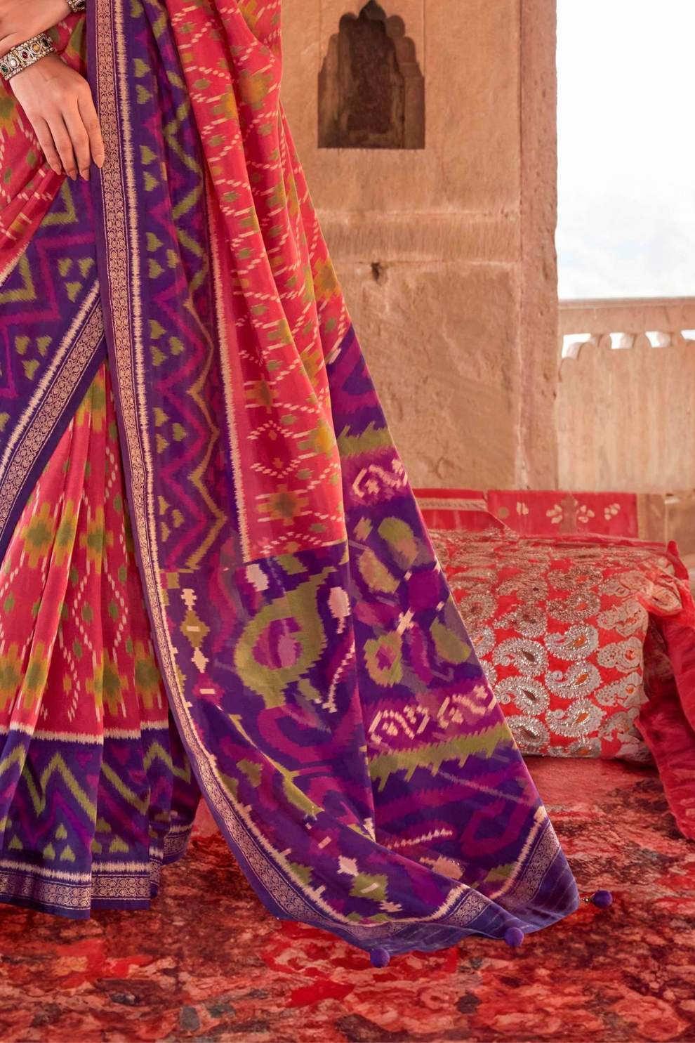 Two-Tone Georgette with Silk Saree Patola Design