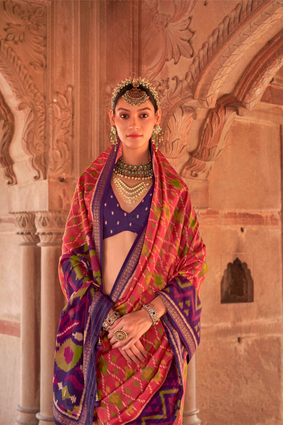 Two-Tone Georgette with Silk Saree Patola Design