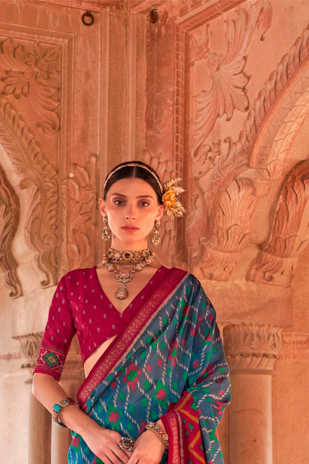 Two-Tone Georgette with Silk Saree Patola Design