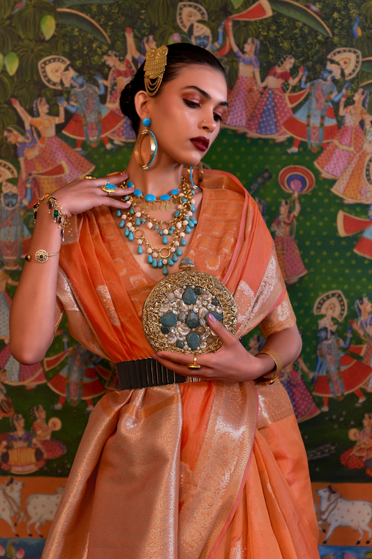 Handloom Woven Dual Tone Organza Silk Saree with Subtle Shine