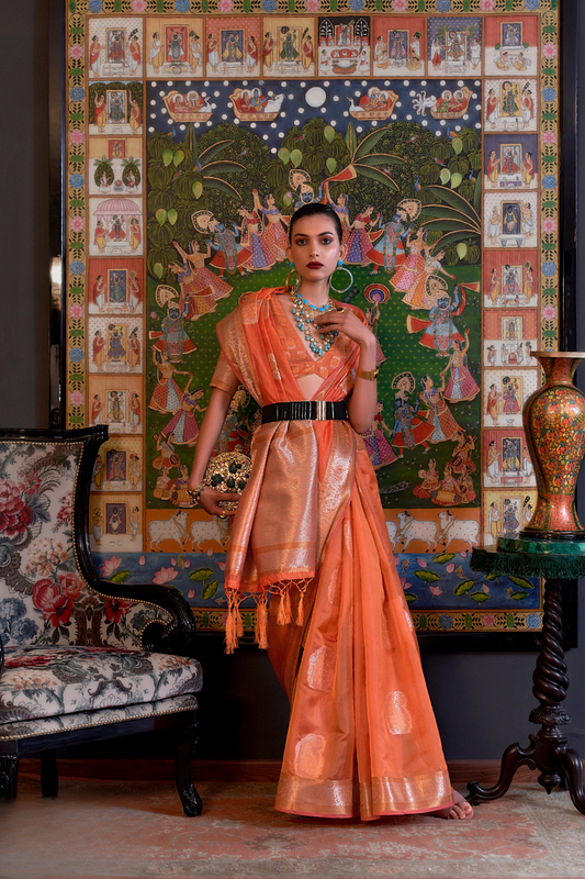 Handloom Woven Dual Tone Organza Silk Saree with Subtle Shine