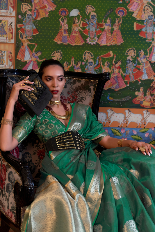 Handloom Woven Dual Tone Organza Silk Saree with Subtle Shine