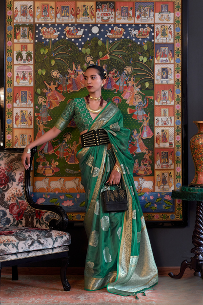 Handloom Woven Dual Tone Organza Silk Saree with Subtle Shine