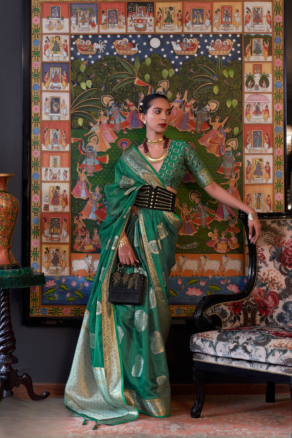 Handloom Woven Dual Tone Organza Silk Saree with Subtle Shine