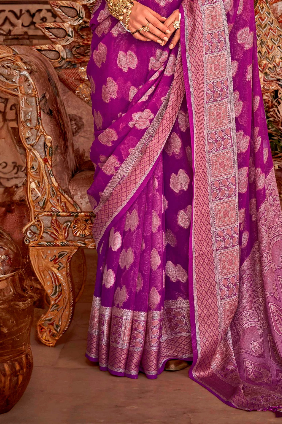 TWP Georgette Saree with Weaving Buta, Border & Pallu, - LaVante Fashion