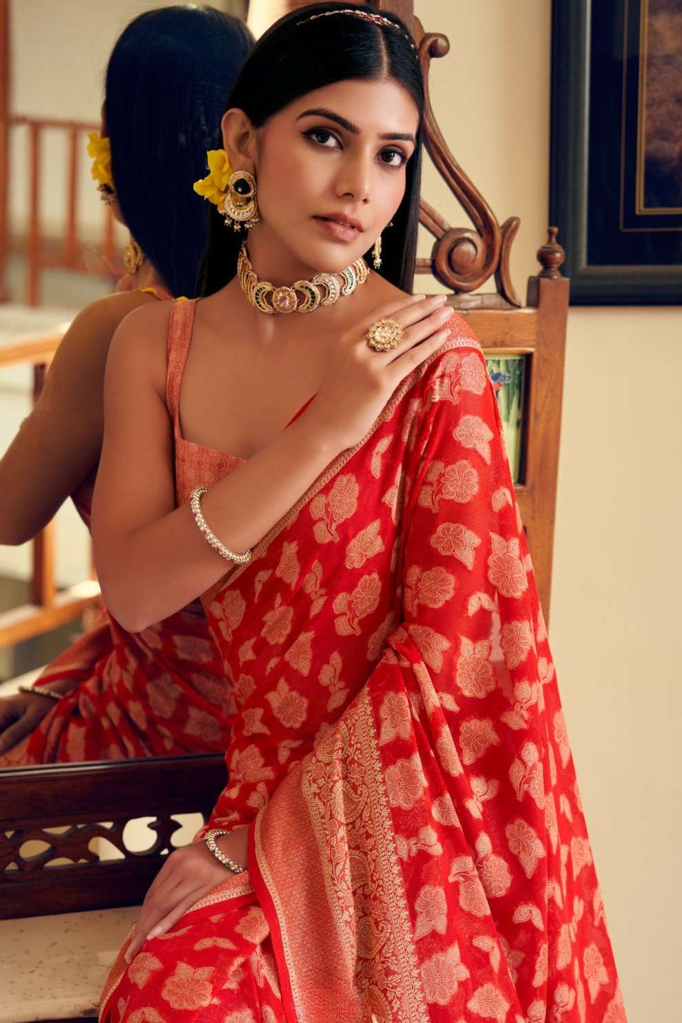 Two Ply Weaving Polyester Georgette Saree with Weaving Buta - LaVante Fashion