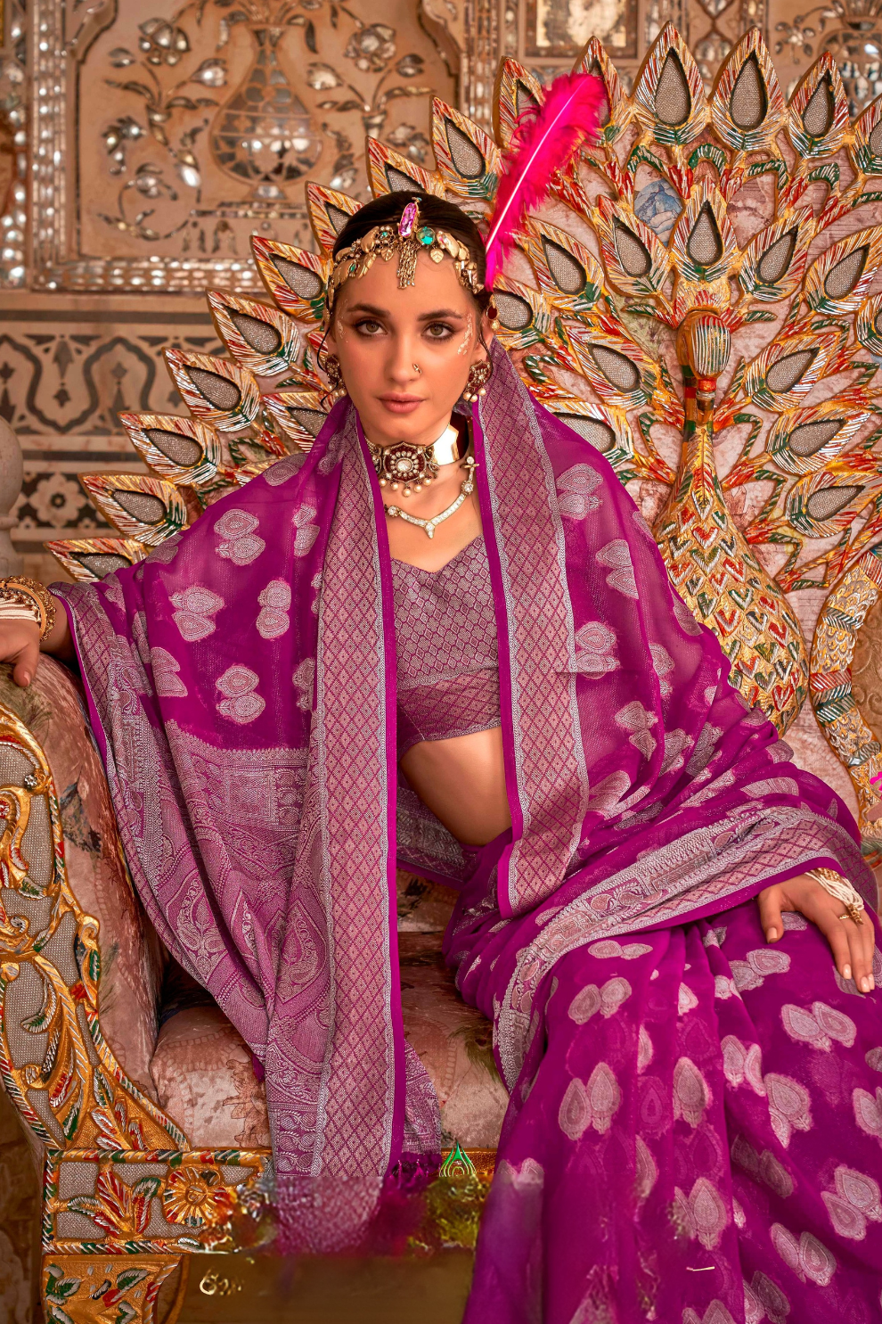 TWP Georgette Saree with Weaving Buta, Border & Pallu, - LaVante Fashion