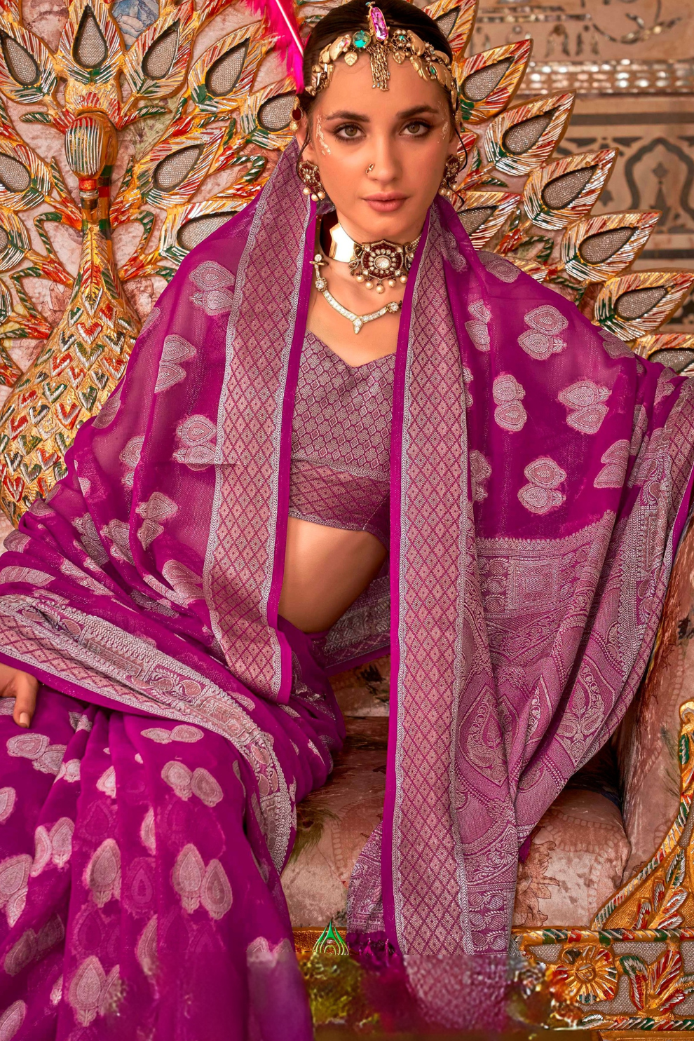 TWP Georgette Saree with Weaving Buta, Border & Pallu, - LaVante Fashion