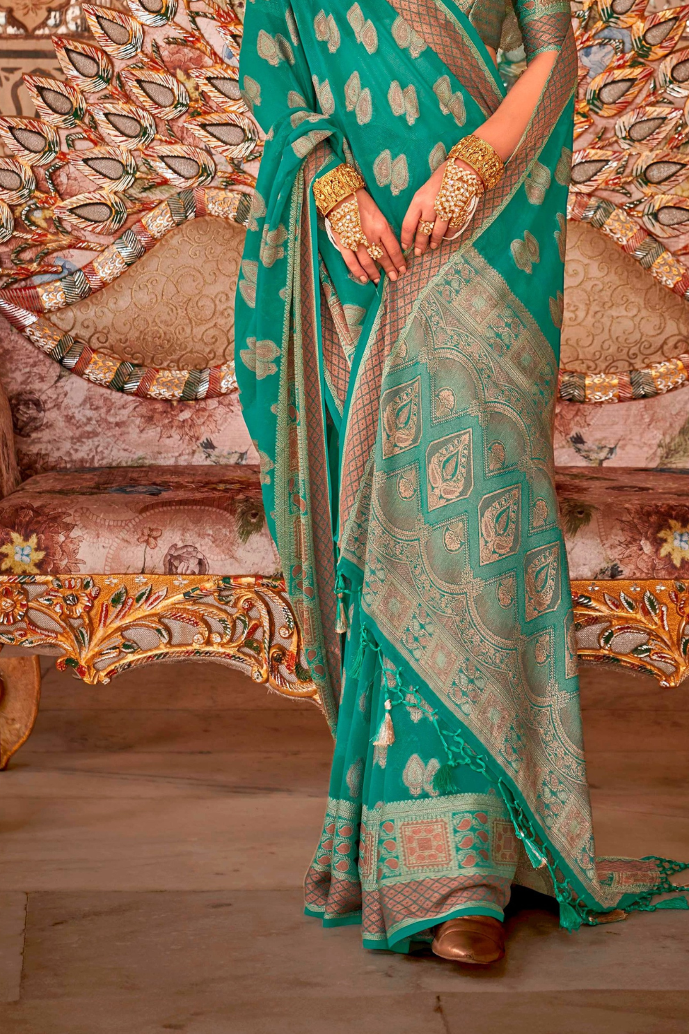 TWP Georgette Saree with Weaving Buta, Border & Pallu, - LaVante Fashion