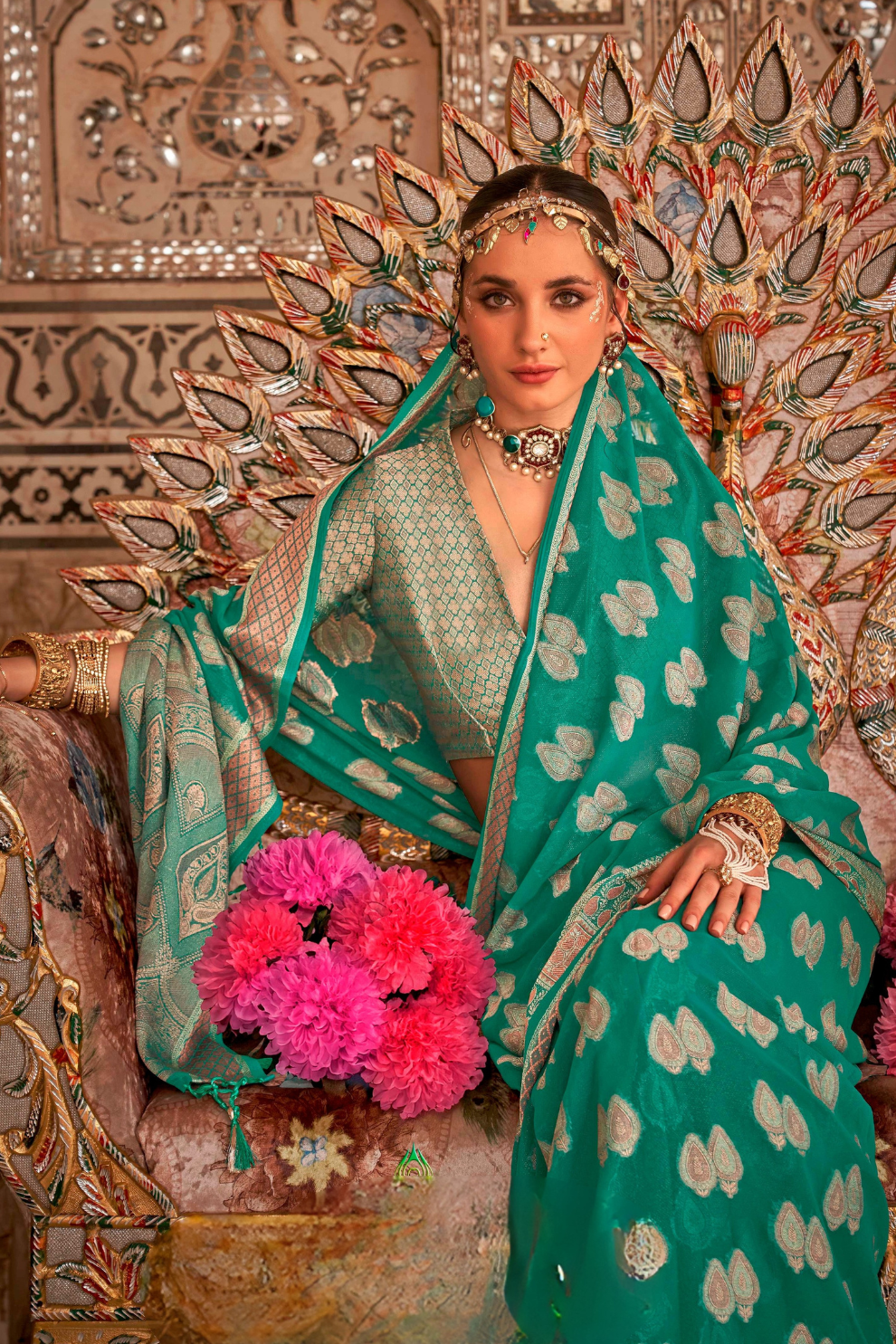 TWP Georgette Saree with Weaving Buta, Border & Pallu, - LaVante Fashion