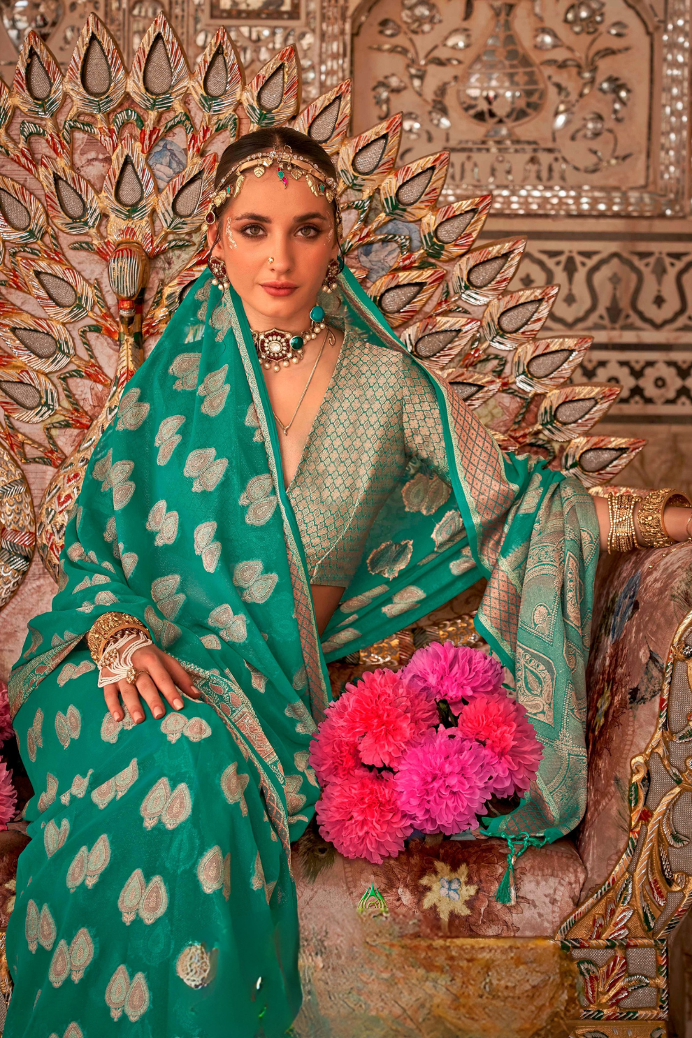 TWP Georgette Saree with Weaving Buta, Border & Pallu, - LaVante Fashion