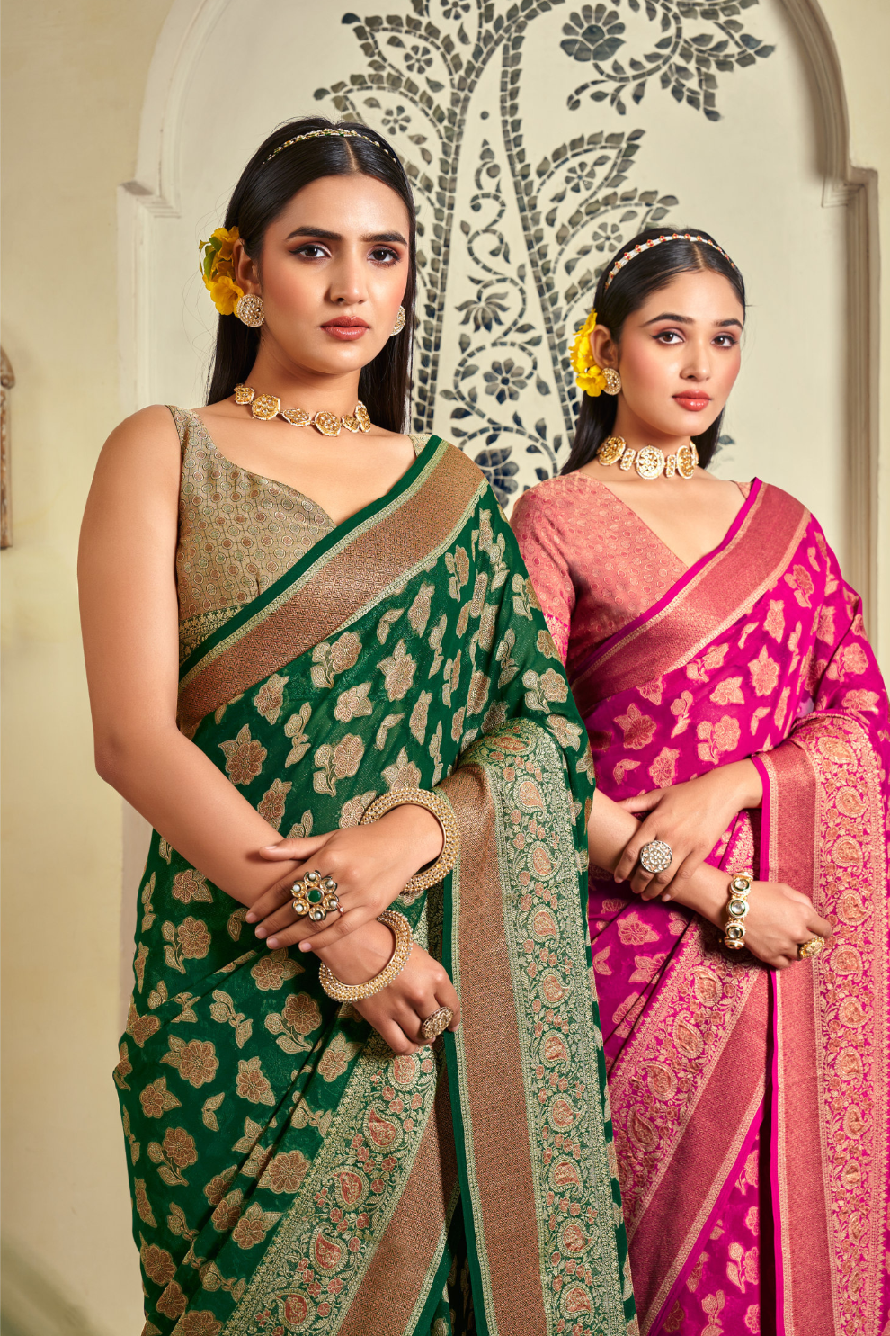 Two Ply Weaving Polyester Georgette Saree with Weaving Buta - LaVante Fashion