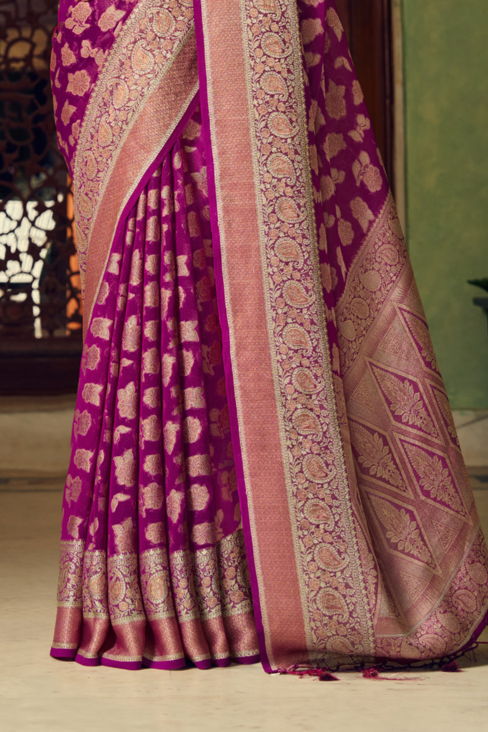 Two Ply Weaving Polyester Georgette Saree with Weaving Buta - LaVante Fashion