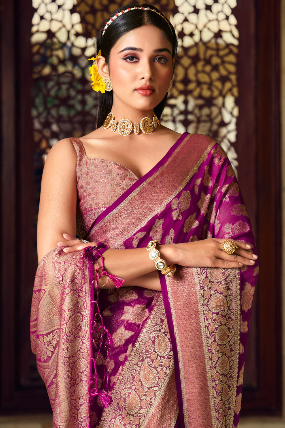 Two Ply Weaving Polyester Georgette Saree with Weaving Buta - LaVante Fashion