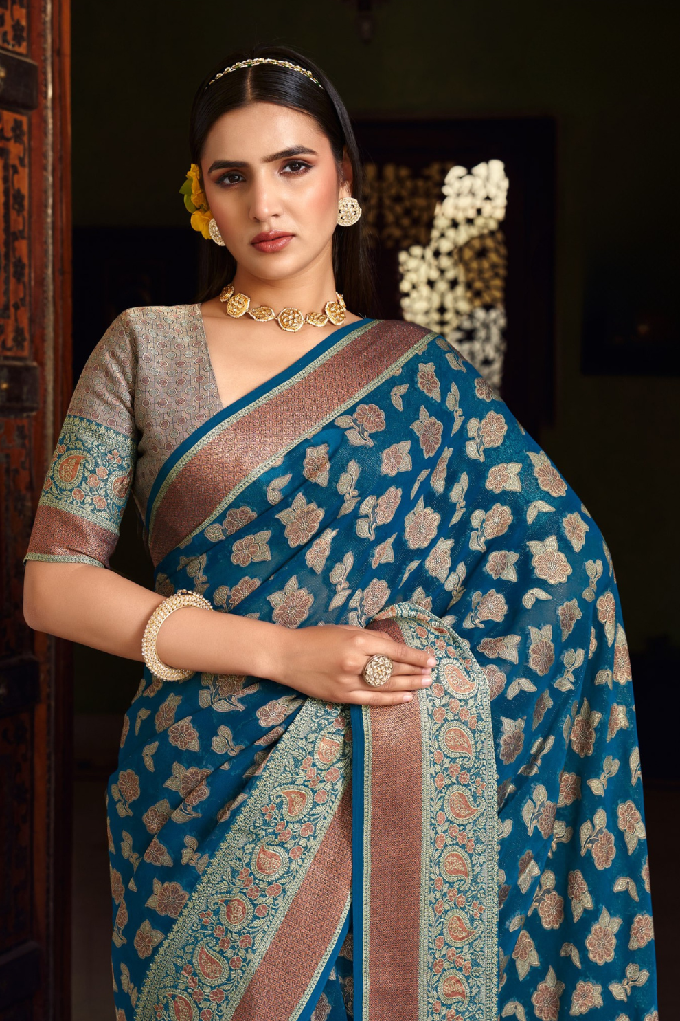 Two Ply Weaving Polyester Georgette Saree with Weaving Buta - LaVante Fashion