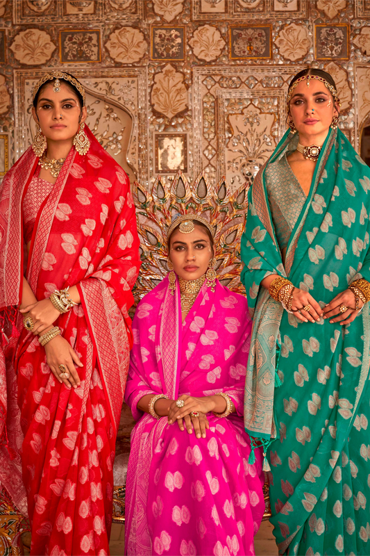 TWP Georgette Saree with Weaving Buta, Border & Pallu, - LaVante Fashion