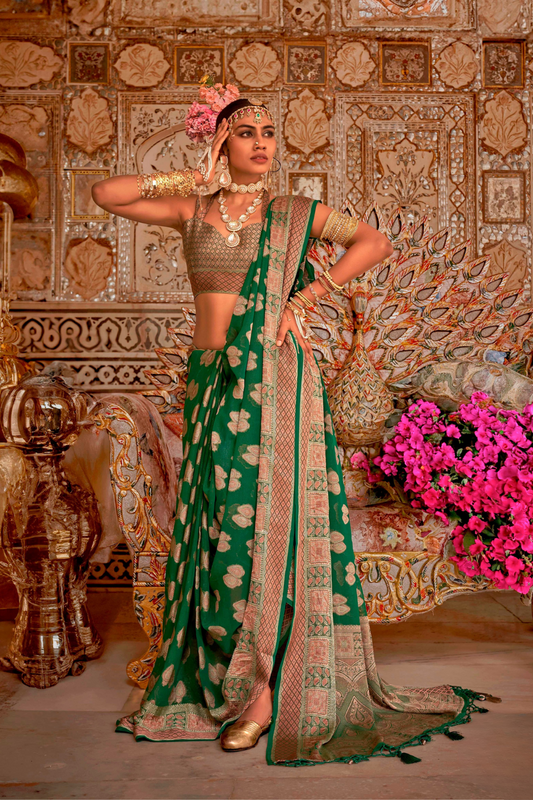 TWP Georgette Saree with Weaving Buta, Border & Pallu, - LaVante Fashion
