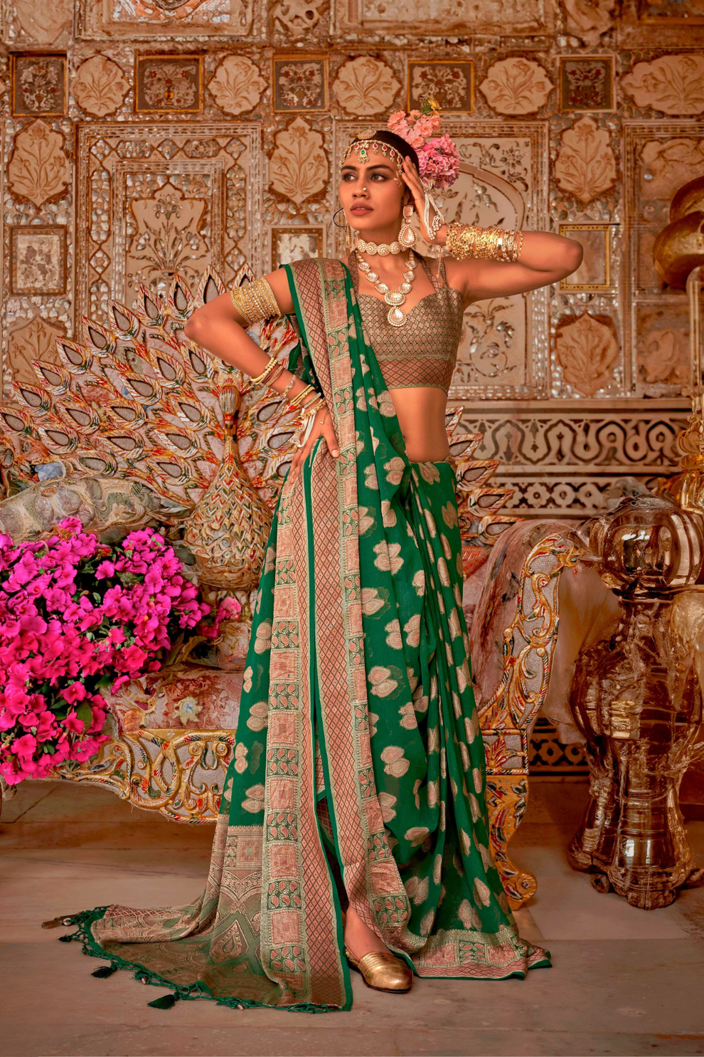 TWP Georgette Saree with Weaving Buta, Border & Pallu, - LaVante Fashion