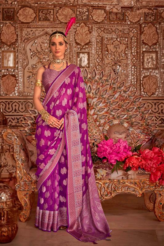 TWP Georgette Saree with Weaving Buta, Border & Pallu, - LaVante Fashion
