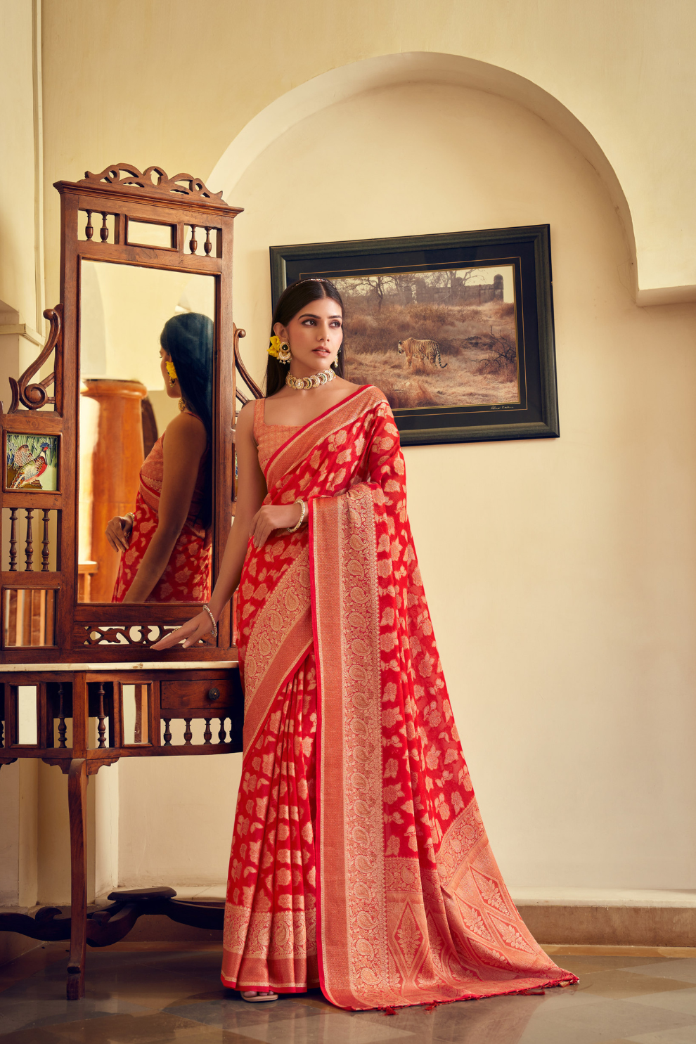 Two Ply Weaving Polyester Georgette Saree with Weaving Buta - LaVante Fashion