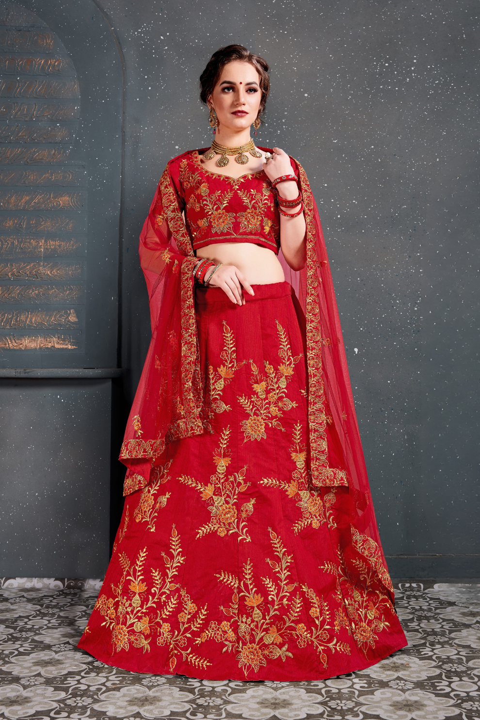 Bridal Silk Lehenga Choli Featuring Detailed Embroidered Design