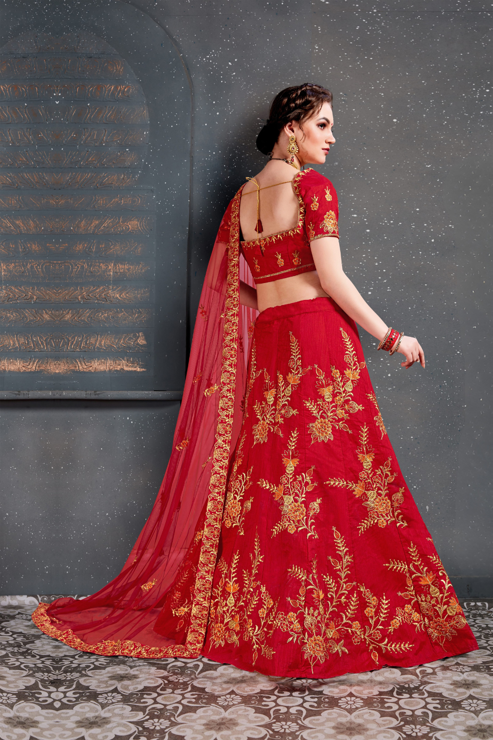 Bridal Silk Lehenga Choli Featuring Detailed Embroidered Design