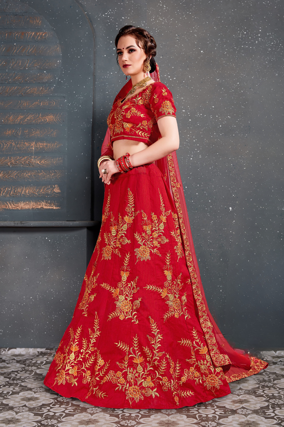 Bridal Silk Lehenga Choli Featuring Detailed Embroidered Design