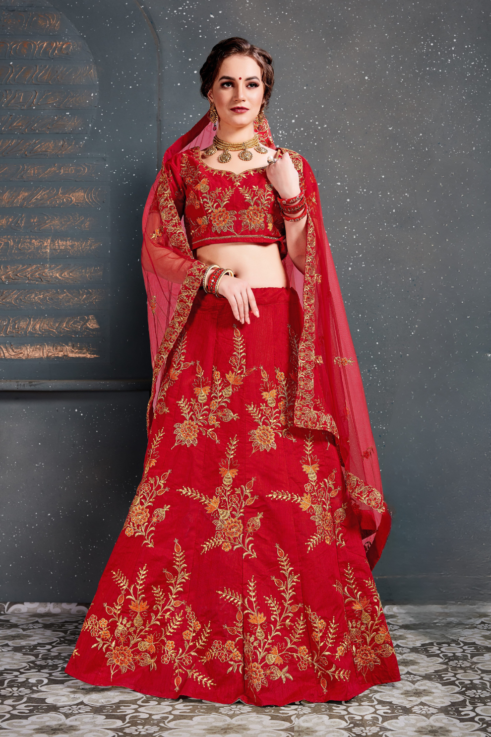 Bridal Silk Lehenga Choli Featuring Detailed Embroidered Design