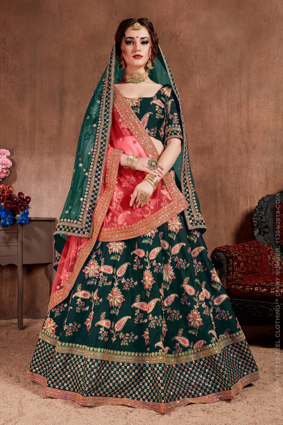 Luxurious Embroidered Mulberry Silk Bridal Lehenga Choli with Dupatta