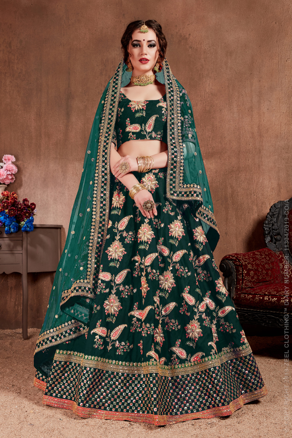 Luxurious Embroidered Mulberry Silk Bridal Lehenga Choli with Dupatta
