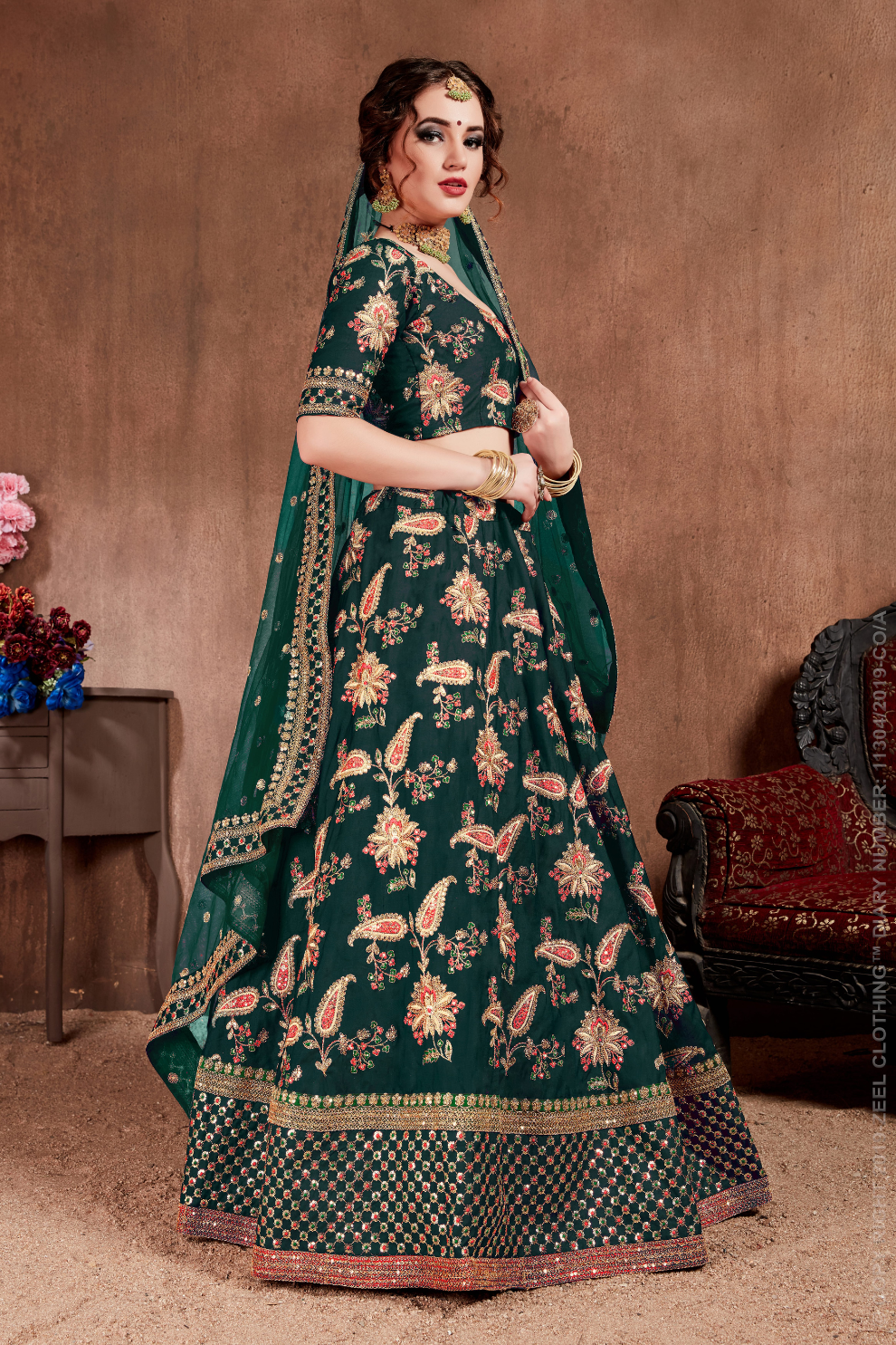 Luxurious Embroidered Mulberry Silk Bridal Lehenga Choli with Dupatta
