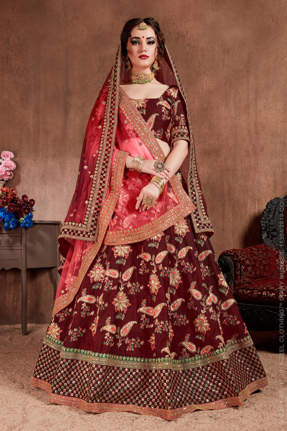 Luxurious Embroidered Mulberry Silk Bridal Lehenga Choli with Dupatta