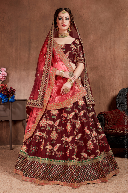 Luxurious Embroidered Mulberry Silk Bridal Lehenga Choli with Dupatta