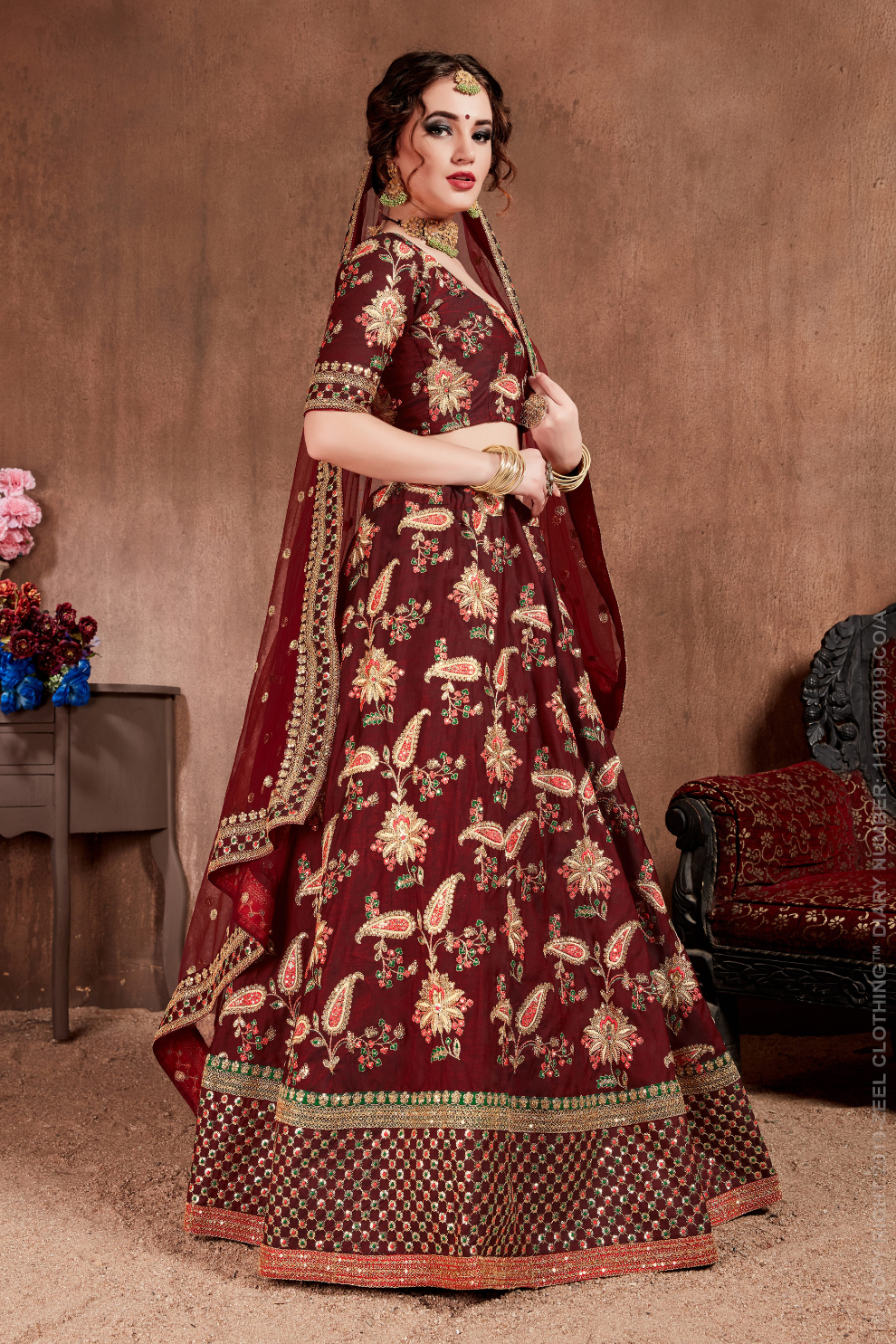 Luxurious Embroidered Mulberry Silk Bridal Lehenga Choli with Dupatta