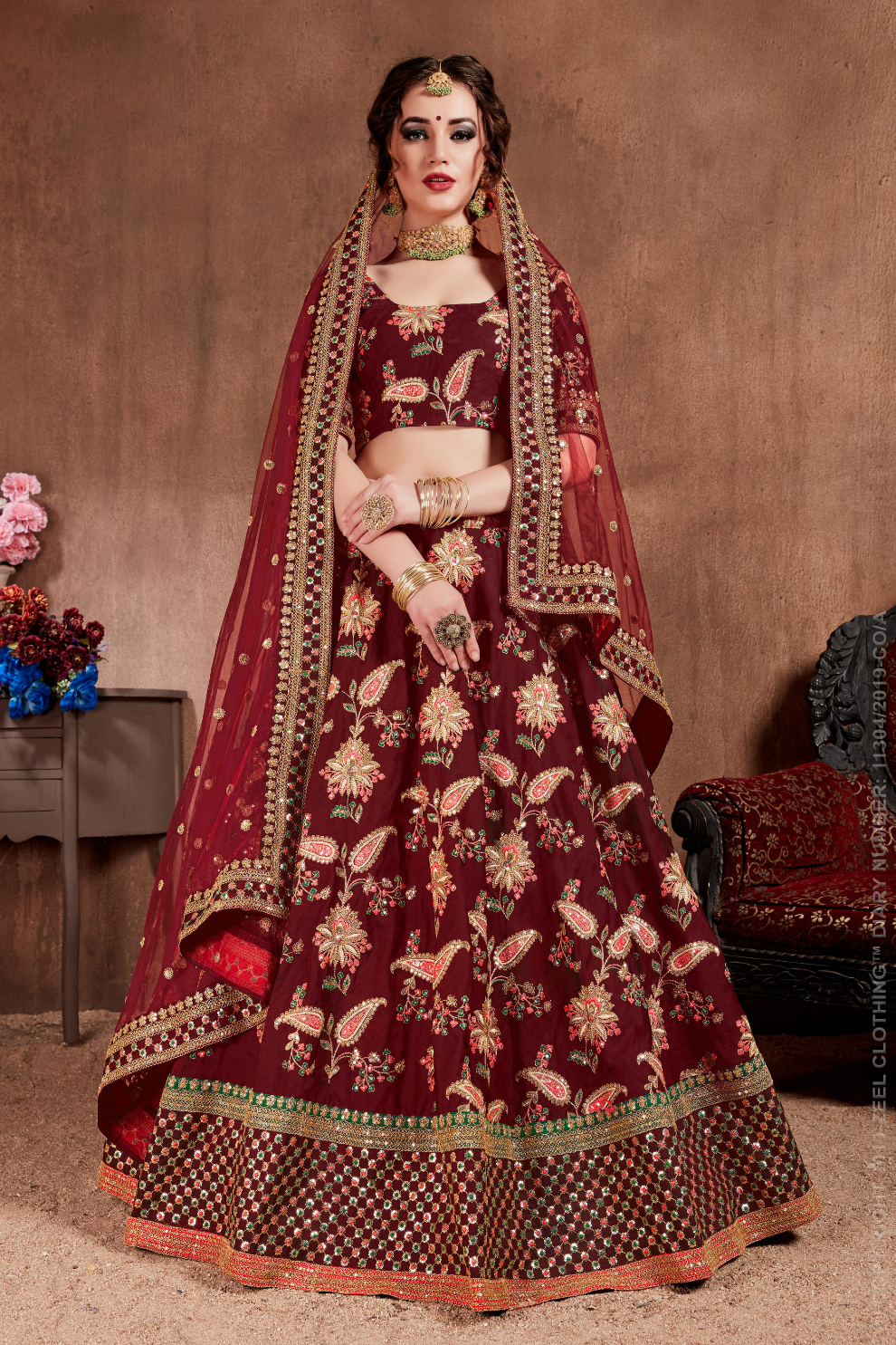 Luxurious Embroidered Mulberry Silk Bridal Lehenga Choli with Dupatta