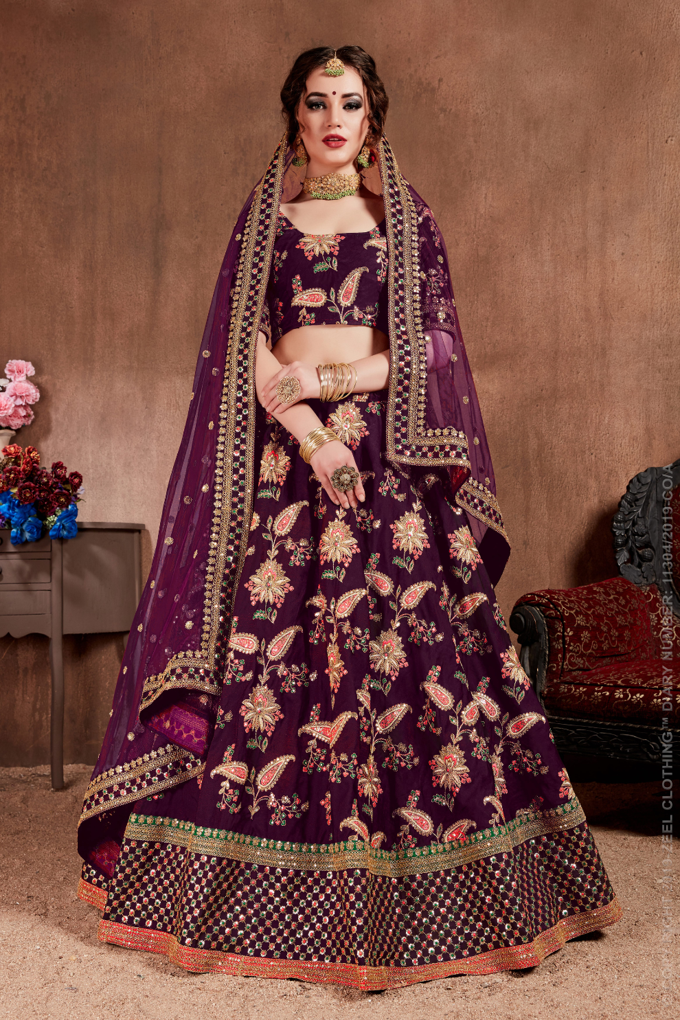 Luxurious Embroidered Mulberry Silk Bridal Lehenga Choli with Dupatta