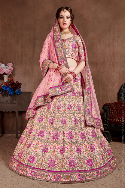Luxurious Embroidered Mulberry Silk Bridal Lehenga Choli with Dupatta