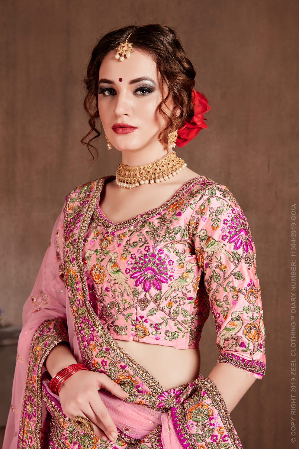 Luxurious Embroidered Mulberry Silk Bridal Lehenga Choli with Dupatta