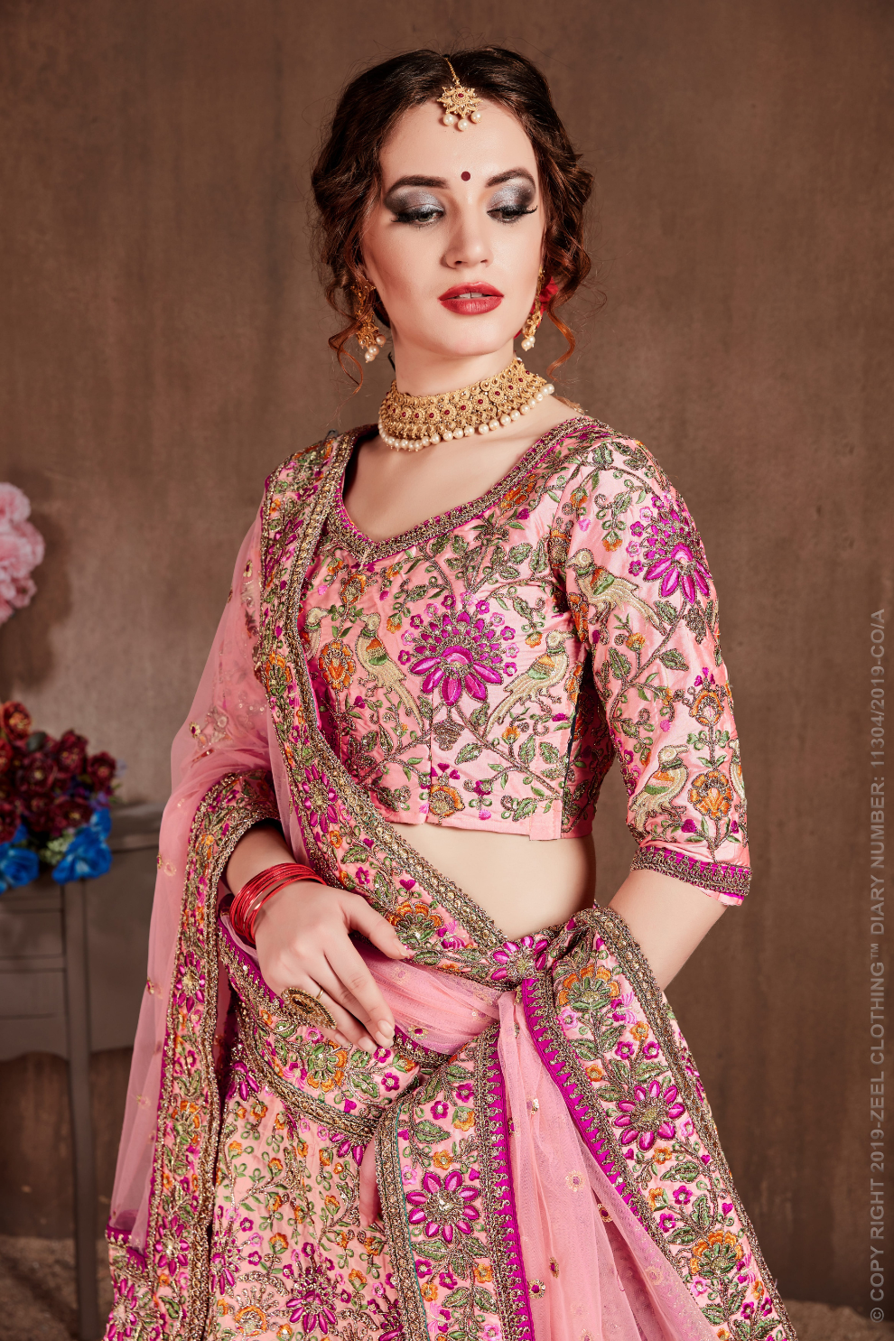 Luxurious Embroidered Mulberry Silk Bridal Lehenga Choli with Dupatta